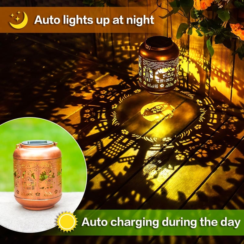 EZTZEN Pig Solar Lanterns Outdoor Waterproof Hanging Solar Lights Pig Gifts for Women Men Mom Metal Decorative LED Outdoor Lanterns for Patio, Lawn, Landscape, Garden Decor, Yard Decorations - Image 3
